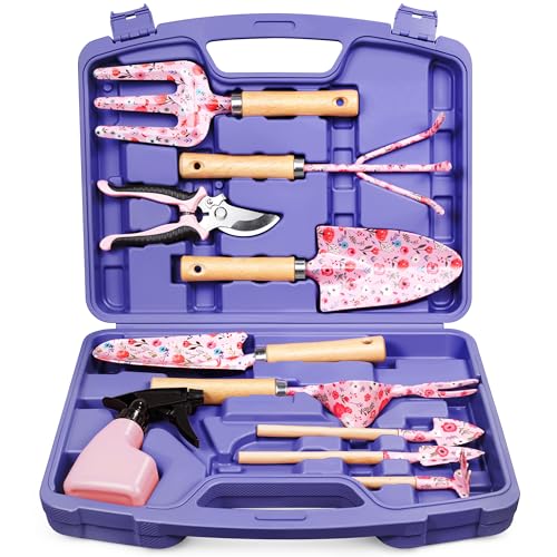 Grenebo 12Piece Womens Gardening Tools Gift Set RustProof HeavyDuty Garden Tools with Durable Carrying Case Fashionable Thoughtful Gardening Gifts for WomenMen Purple - Image 1