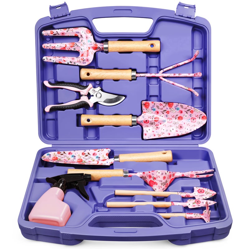 Grenebo 12Piece Womens Gardening Tools Gift Set RustProof HeavyDuty Garden Tools with Durable Carrying Case Fashionable Thoughtful Gardening Gifts for WomenMen Purple - Image 2