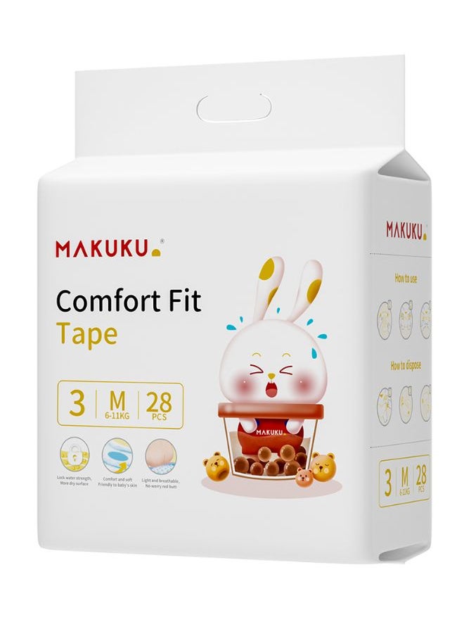 MAKUKU Baby Comfort Medium Size 3 Fit Tape Diapers For 4-6 Months 6-11 Kg 28 Diapers  - Image 1