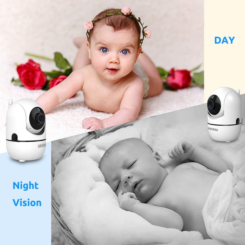 هالو بيبي جهاز مراقبة الأطفال HelloBaby 5 مع بطارية تدوم 26 ساعة وكاميرتين قابلة للإمالة والتكبير/التصغير بمدى 1000 قدم وصوت فيديو ومراقبة الأطفال بدون شبكة WiFi VOX رؤية ليلية ثنائية الاتجاه و8 لغات وبحث في سجل الأطفال - Image 5