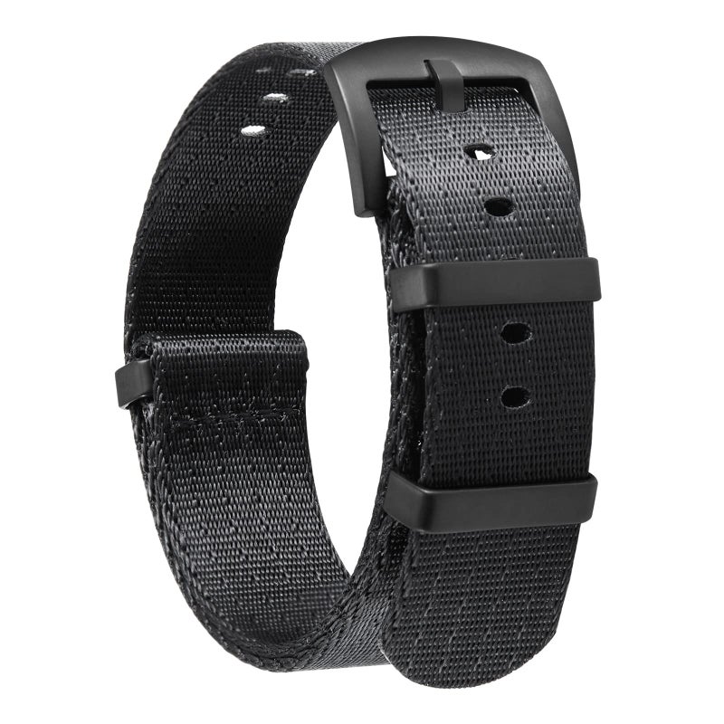 BINLUN Nylon Watch Band Thick G10 Premium Ballistic Nylon Multicolor Replacement Watch Straps with Silver/Black Stainless Steel Buckle for Men Womenï¼ˆBlack Buckle, Black,22MMï¼‰ - Image 1