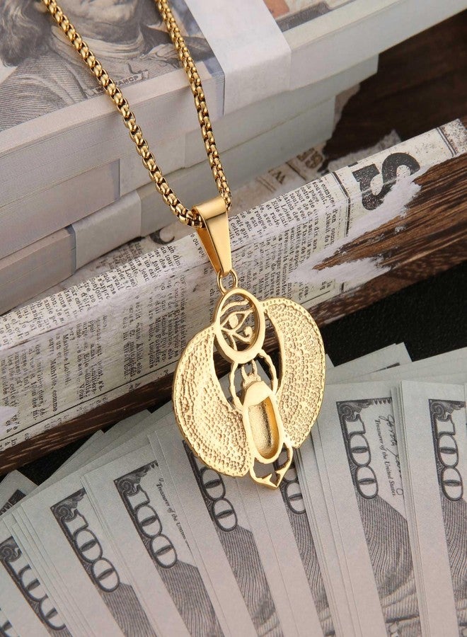 AsAlways 18k Gold Plated Egyptian Winged Scarab Beetle Pendant Stainless Steel Inlay CZ Eye of Ra Hip-hop Amulet Necklace Jewelry Gift - Image 5