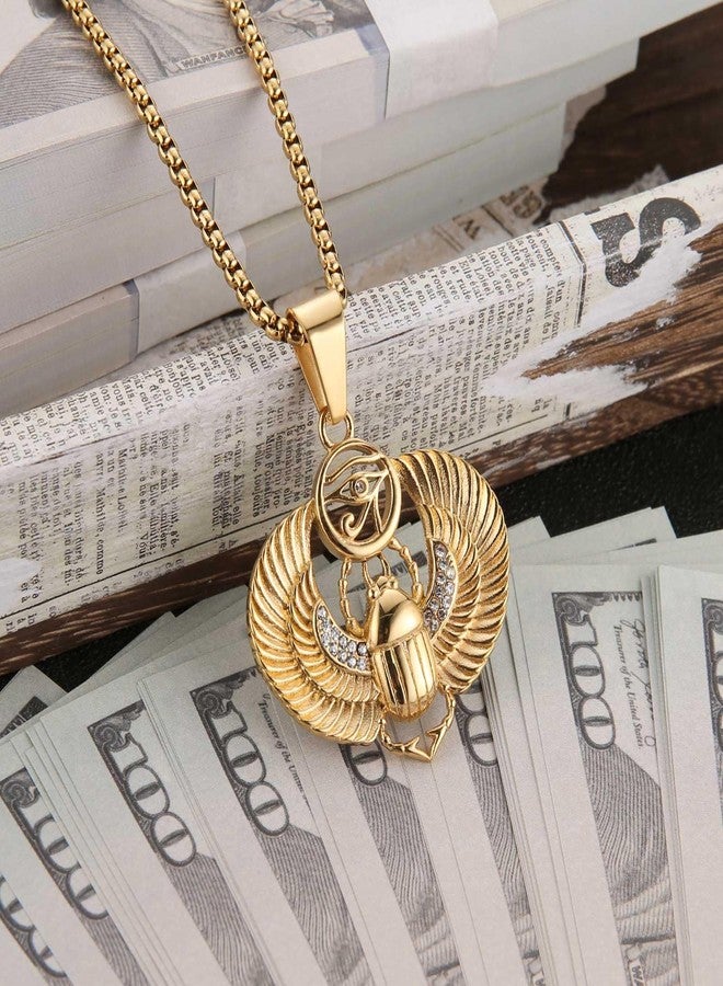 AsAlways 18k Gold Plated Egyptian Winged Scarab Beetle Pendant Stainless Steel Inlay CZ Eye of Ra Hip-hop Amulet Necklace Jewelry Gift - Image 4