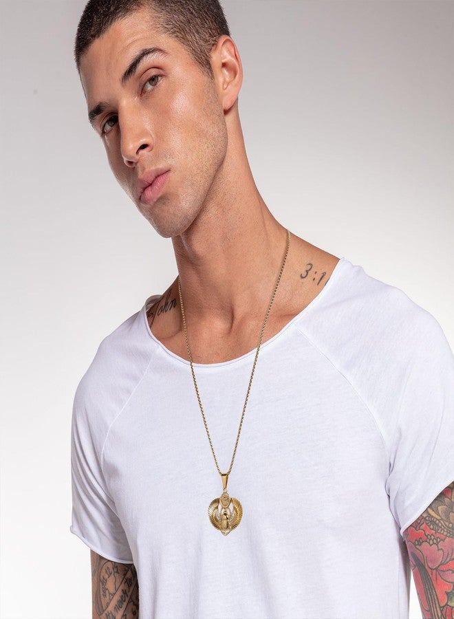 AsAlways 18k Gold Plated Egyptian Winged Scarab Beetle Pendant Stainless Steel Inlay CZ Eye of Ra Hip-hop Amulet Necklace Jewelry Gift - Image 3