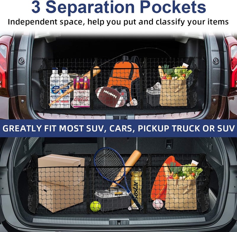 LINKCRO 3 Pocket Cargo Net with Heavy Duty 4 Metal Carabiners and 4 Ball Bungee Cords for SUV, Cars and Pickup Trucks - Image 5