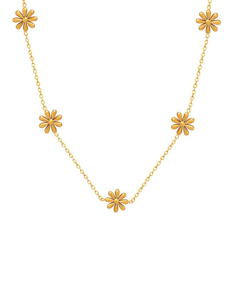 Karmiir 18K Gold Plated Daisy Flower Station Necklace for Women - Delicate Titanium Steel Non-tarnish Choker Necklace 16" with Adjustable Chain, Perfect Layering Jewelry - Image 1