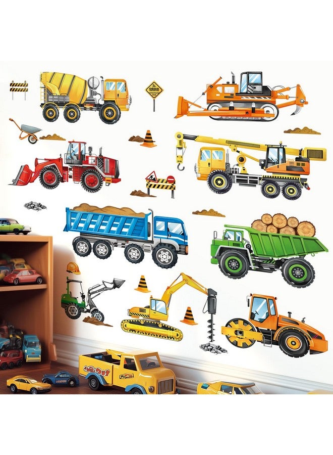 decalmile Construction Vehicles Wall Decals Cars Truck Tractor Wall Stickers Baby Nursery Boys Bedroom Kids Playroom Wall Decor - Image 1