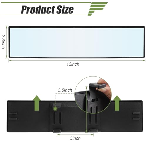 REGUICORP Rear View Mirror 12 Inch Universal Wide Angle Rear View Mirror Accessories Panoramic Convex Clipon for Cars SUVs Trucks Vehicles - Image 3