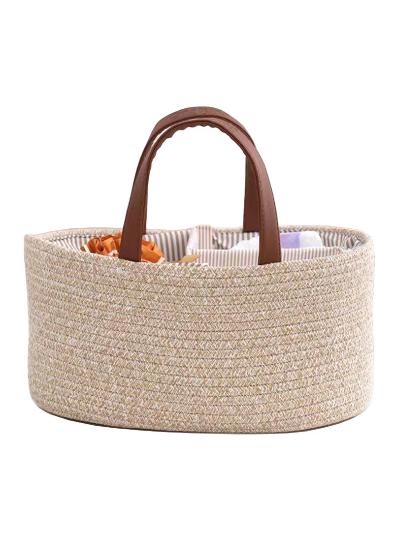 general Baby Nappy Caddy, Nappy Organiser, Nursery Bohemian cotton rope storage basket, Portable Car Organizer with Removable Inserts (PU/Brown) - Image 1
