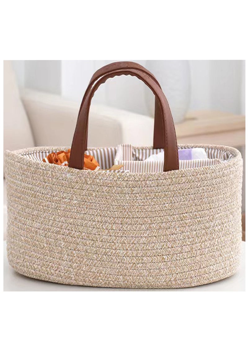 general Baby Nappy Caddy, Nappy Organiser, Nursery Bohemian cotton rope storage basket, Portable Car Organizer with Removable Inserts (PU/Brown) - Image 2