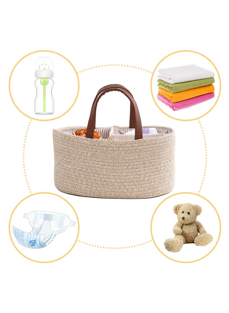 general Baby Nappy Caddy, Nappy Organiser, Nursery Bohemian cotton rope storage basket, Portable Car Organizer with Removable Inserts (PU/Brown) - Image 4
