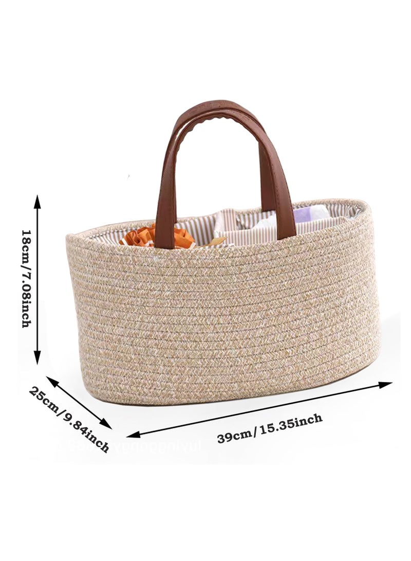 general Baby Nappy Caddy, Nappy Organiser, Nursery Bohemian cotton rope storage basket, Portable Car Organizer with Removable Inserts (PU/Brown) - Image 5