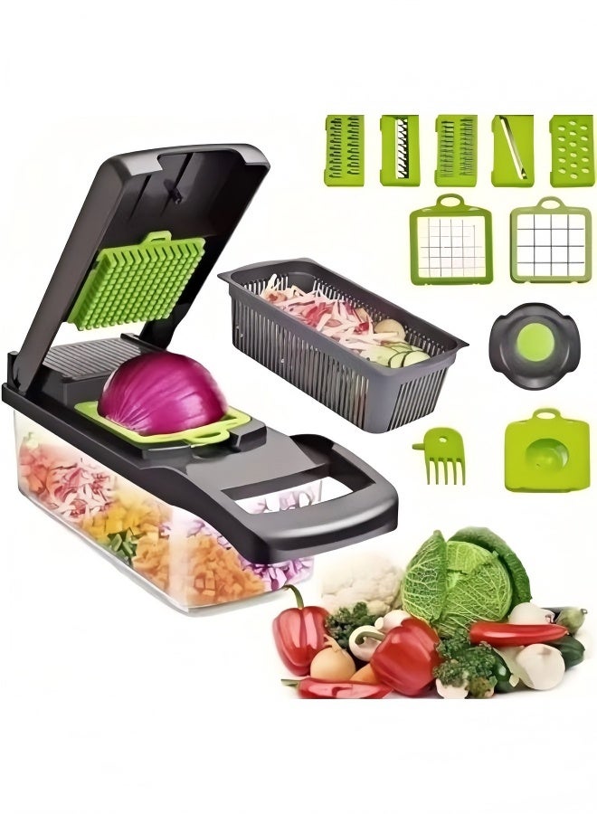Exquisite Veggie Slicer 14 Pieces Hand Operated Vegetable Slicer, Veggie Chopper, Food Chopper, Onion Cutter. - Image 1