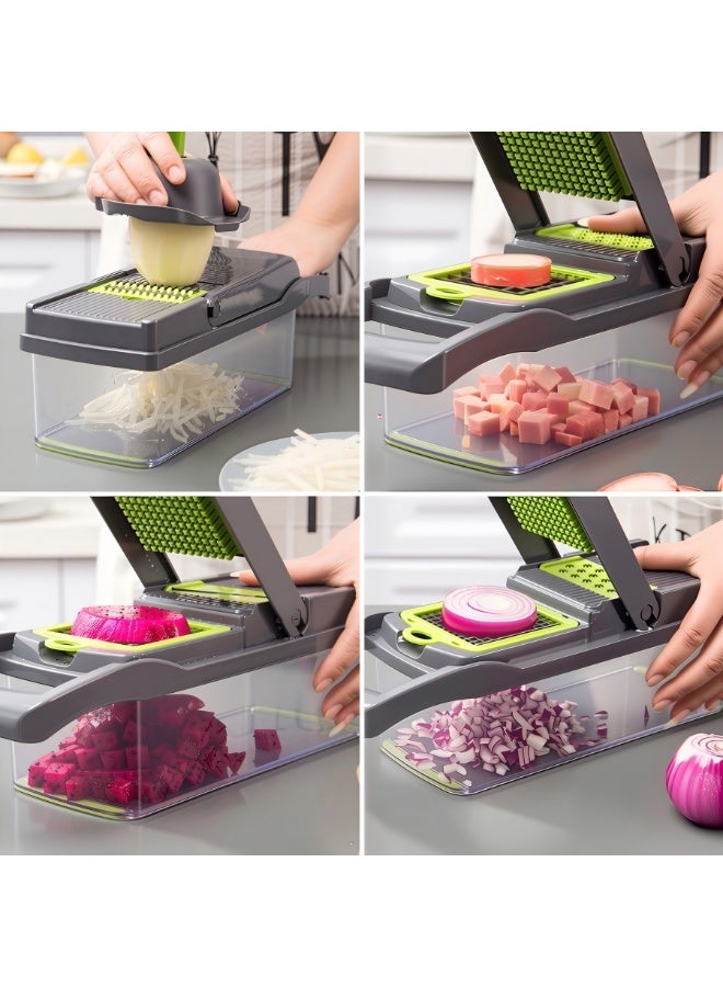 Exquisite Veggie Slicer 14 Pieces Hand Operated Vegetable Slicer, Veggie Chopper, Food Chopper, Onion Cutter. - Image 3