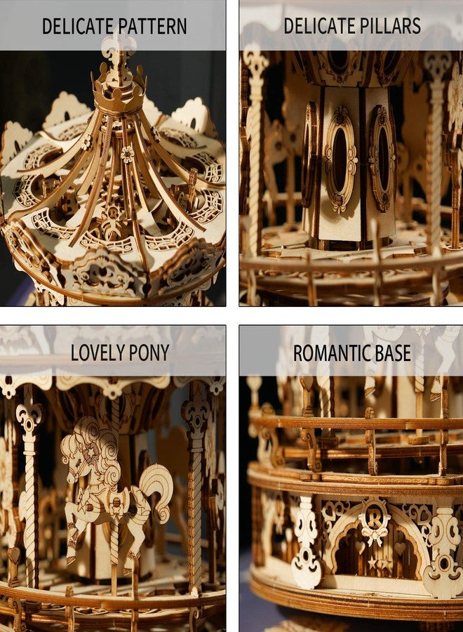 ROKR 3D Wooden Puzzle Carousel Model Building Kits Rotating 5-Horses Music Box Christmas Birthday Gift for Adults&Teens - Image 5