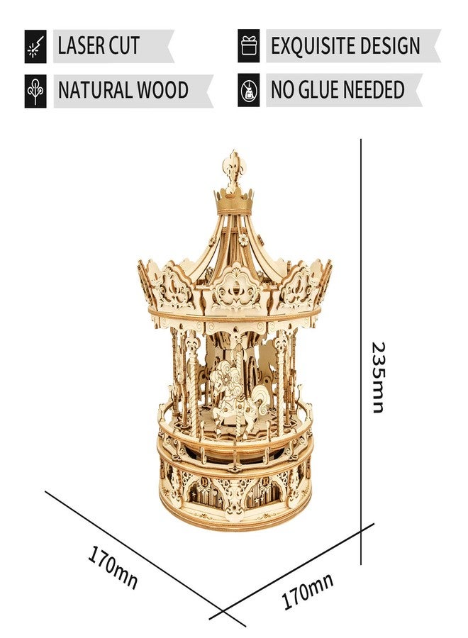 ROKR 3D Wooden Puzzle Carousel Model Building Kits Rotating 5-Horses Music Box Christmas Birthday Gift for Adults&Teens - Image 4
