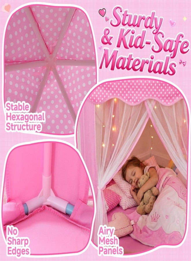 wilwolfer Princess Castle Play Tent for Girls Large Kids Play Tents Hexagon Playhouse with Star Lights Toys for Children Indoor Games (Pink) - Image 4