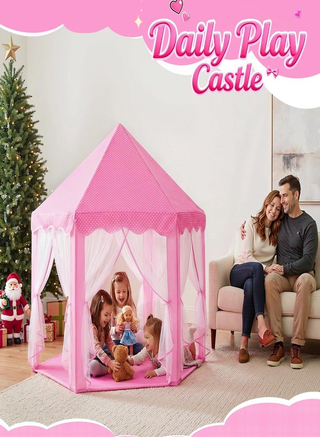 wilwolfer Princess Castle Play Tent for Girls Large Kids Play Tents Hexagon Playhouse with Star Lights Toys for Children Indoor Games (Pink) - Image 2