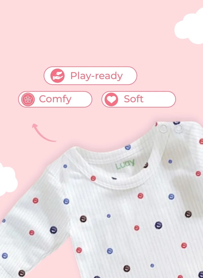LUAY Unisex 100% Bamboo based Ultra-Soft fabric Onesies with Dots Print-White