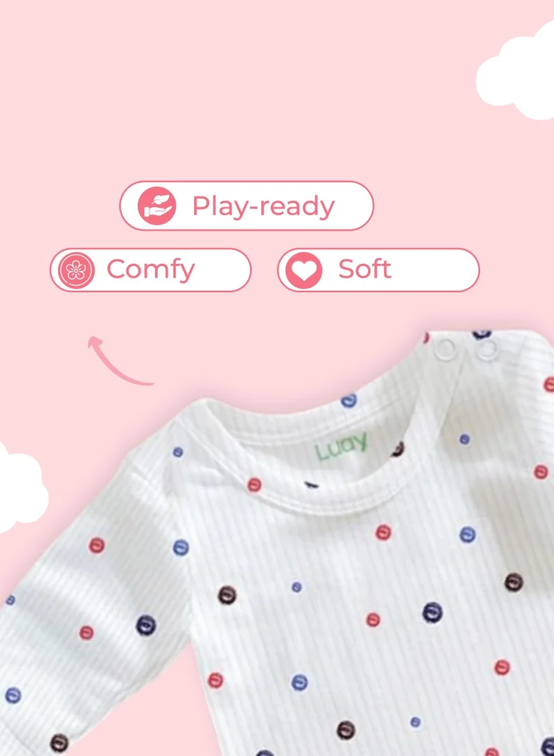 Luay Single Unisex 100% Bamboo based Ultra-Soft fabric Onesies with Dots Print-White  | Best Price UAE