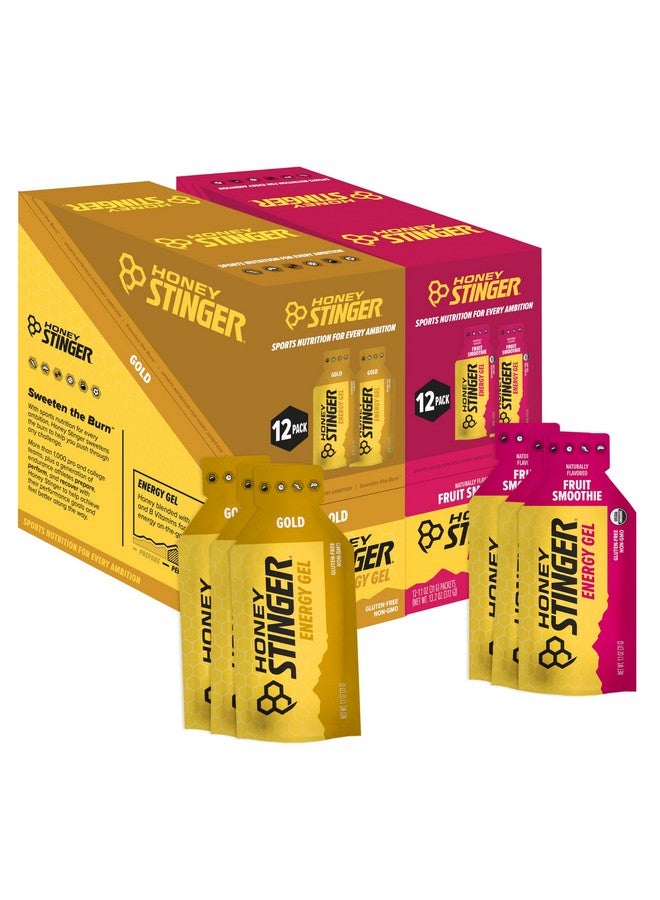 Honey Stinger عبوة متنوعة من جل الطاقة من هوني ستينجر | 12 عبوة من الذهب وسموذي الفواكه العضوي | خالي من الجلوتين والكافيين | تغذية رياضية للمنزل والصالة الرياضية، قبل وأثناء التمرين - Image 1