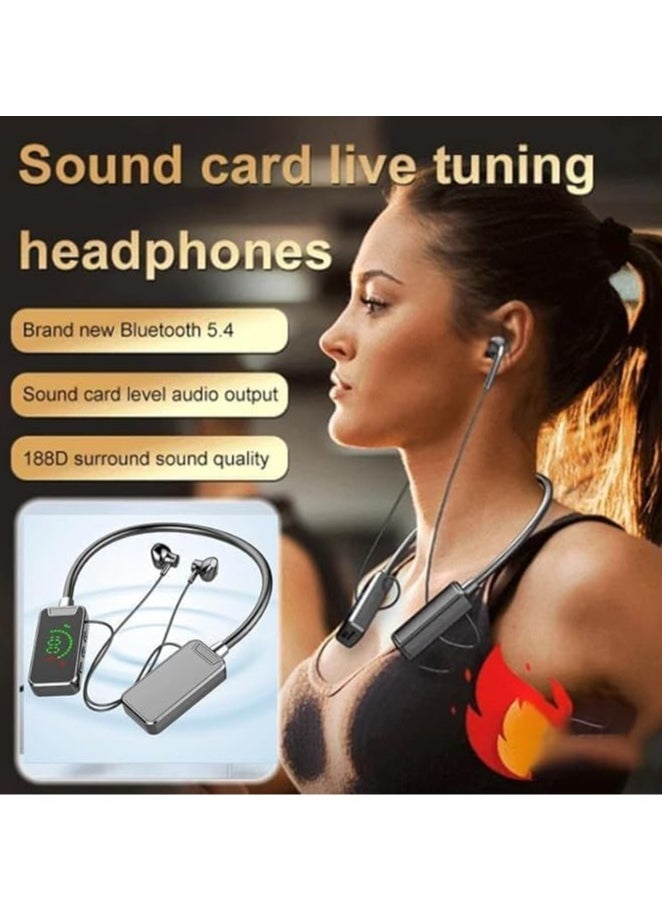 Generic Wireless Sound Card Live Streaming and Audio Editing Headphones, Waterproof Neckband Bluetooth Headphones with Display, Live Streaming Headphones (Orange)  - Image 2