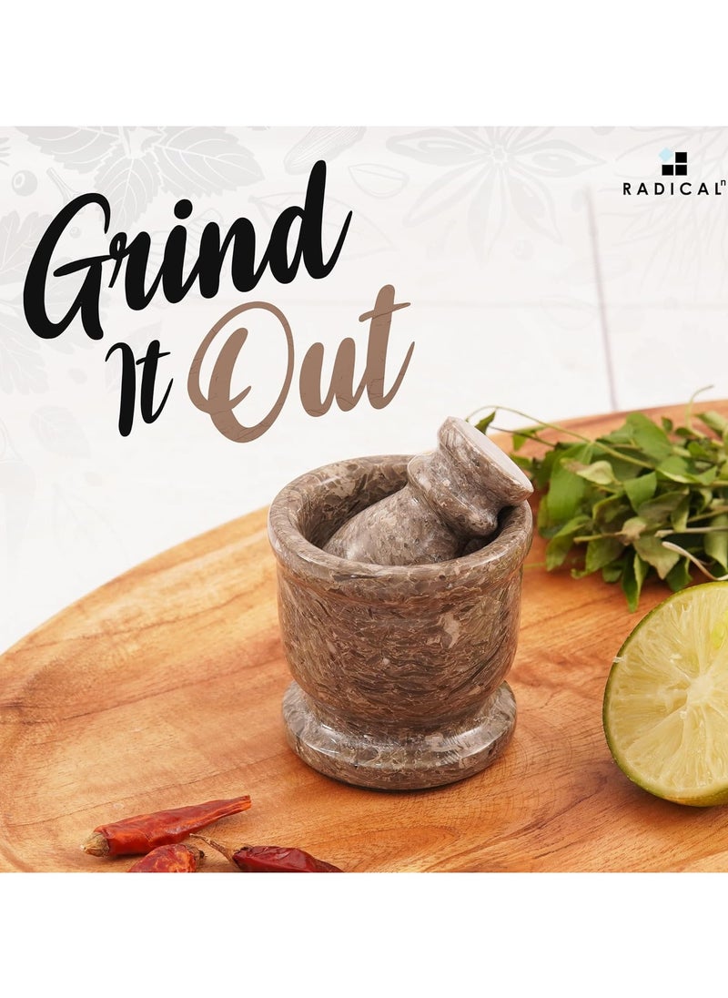 RADICALn Handmade Oceanic 2.5 Inches Mortar And Pestle Marble Granite Crusher  - Image 2