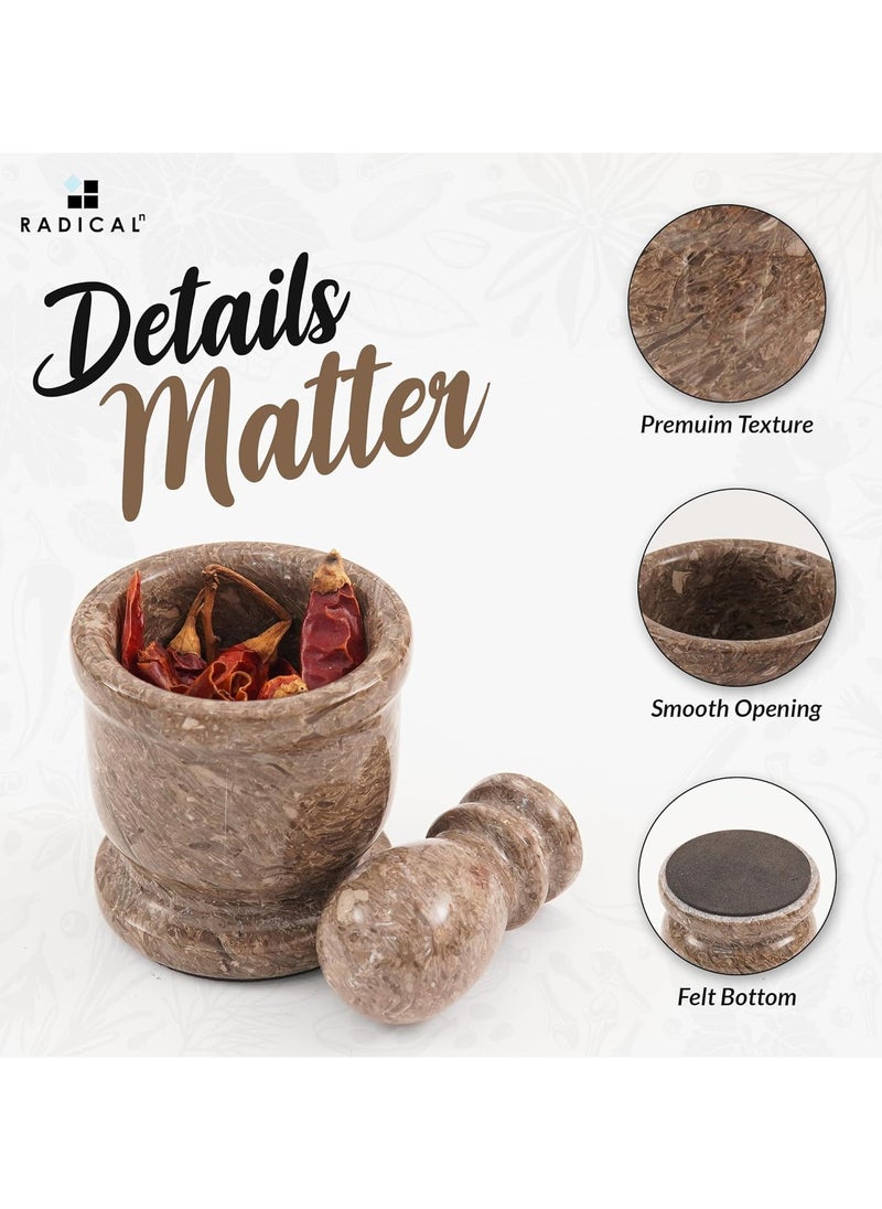 RADICALn Handmade Oceanic 2.5 Inches Mortar And Pestle Marble Granite Crusher  - Image 4