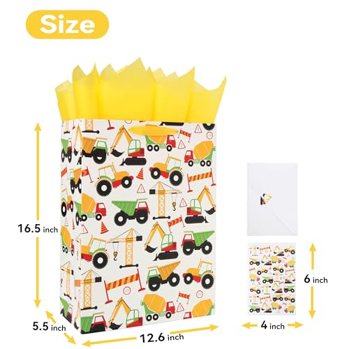 wishinside 165 Extra Large Vehiclethemed Gift Bags Set with Greeting Card and Tissue Paper Yellow Car Design for boys Kids Birthday Party Baby boy Baby Shower Newborn New Moms or Parents - Image 5