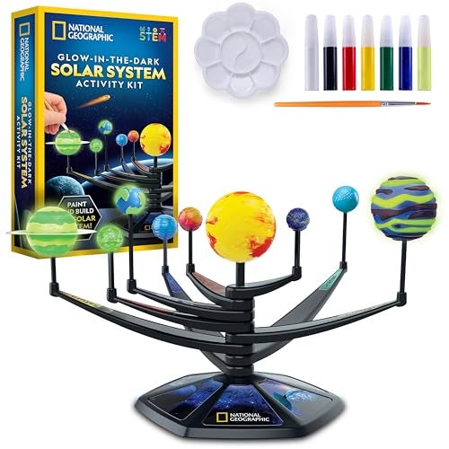 Blue Marble National Geographic Glow-in-The-Dark Solar System Model Kit for Kids - Build & Paint a 3D Planetary Model with Movable Arms, STEM Projects for Kids Ages 8-12, Space Themed Bedroom Decor - Image 1