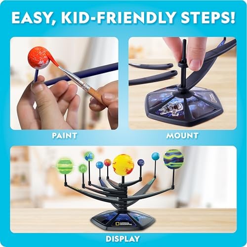 Blue Marble National Geographic Glow-in-The-Dark Solar System Model Kit for Kids - Build & Paint a 3D Planetary Model with Movable Arms, STEM Projects for Kids Ages 8-12, Space Themed Bedroom Decor - Image 4