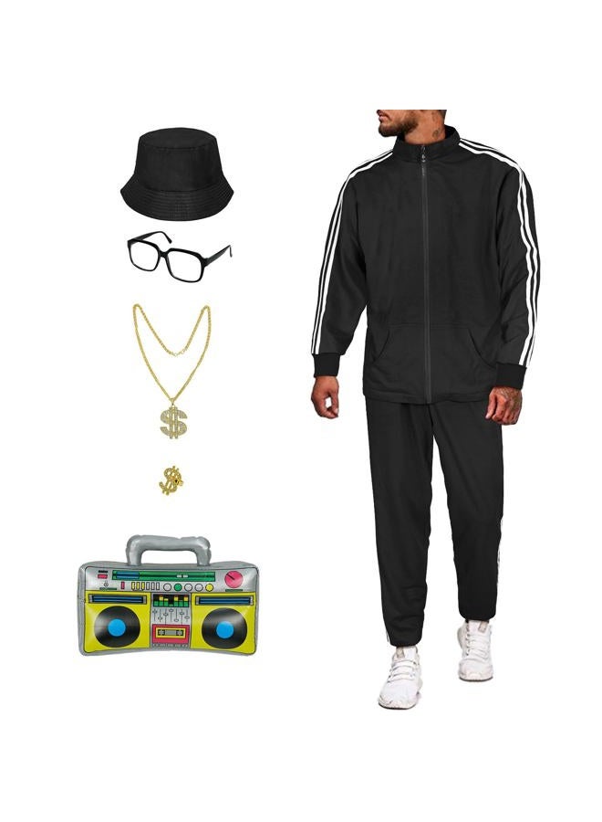 CARUHIF Men's 80s 90s Costumes Old School Hip Pop Rapper Outfits (Z3017, S) - Image 1