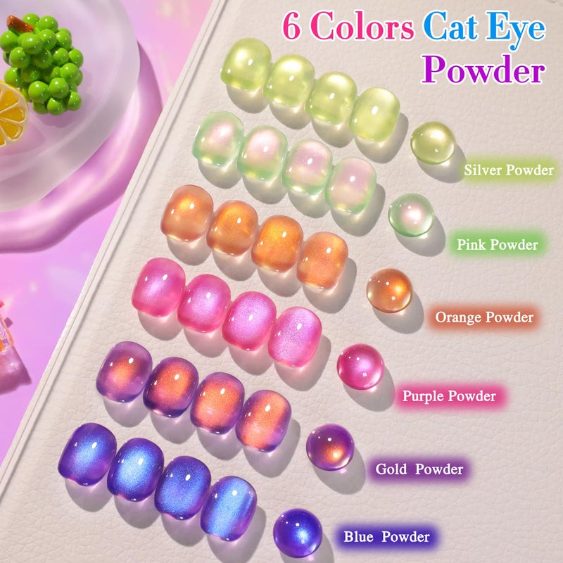 Double Rhythm Fruit Cat Eye Gel Nail Polish Set of 6 Same Color Same Bottle 0.5 Oz Shimmer Glitter with Magnet Holographic Reflective Magnetic UV Polish Kit at Home (Glass Rose Pink Green-T6-48) - Image 4
