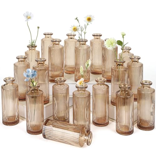 saiguomi Glass Bud Vases Set of 20 Living Bud Vases Small Bud Vase in Bulk Mini Flowers Vases for Centerpiece Vintage Decorative Vase Set for Table Decorations Wedding Reception Home Decor Amber - Image 1