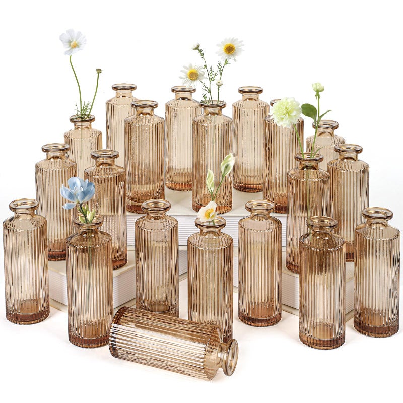 saiguomi Glass Bud Vases Set of 20 Living Bud Vases Small Bud Vase in Bulk Mini Flowers Vases for Centerpiece Vintage Decorative Vase Set for Table Decorations Wedding Reception Home Decor Amber - Image 2