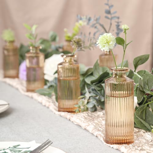 saiguomi Glass Bud Vases Set of 20 Living Bud Vases Small Bud Vase in Bulk Mini Flowers Vases for Centerpiece Vintage Decorative Vase Set for Table Decorations Wedding Reception Home Decor Amber - Image 3