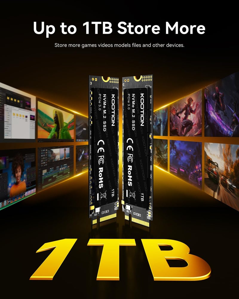 Kootion كووتيون 1 تيرابايت NVMe SSD داخلي PCIe 3.0، M.2 2280 NVMe الجيل 3 محرك الحالة الصلبة داخلي بسرعة تصل إلى 3500 ميجابايت/ثانية، حرارة أقل لجهاز الكمبيوتر/اللابتوب - Image 3