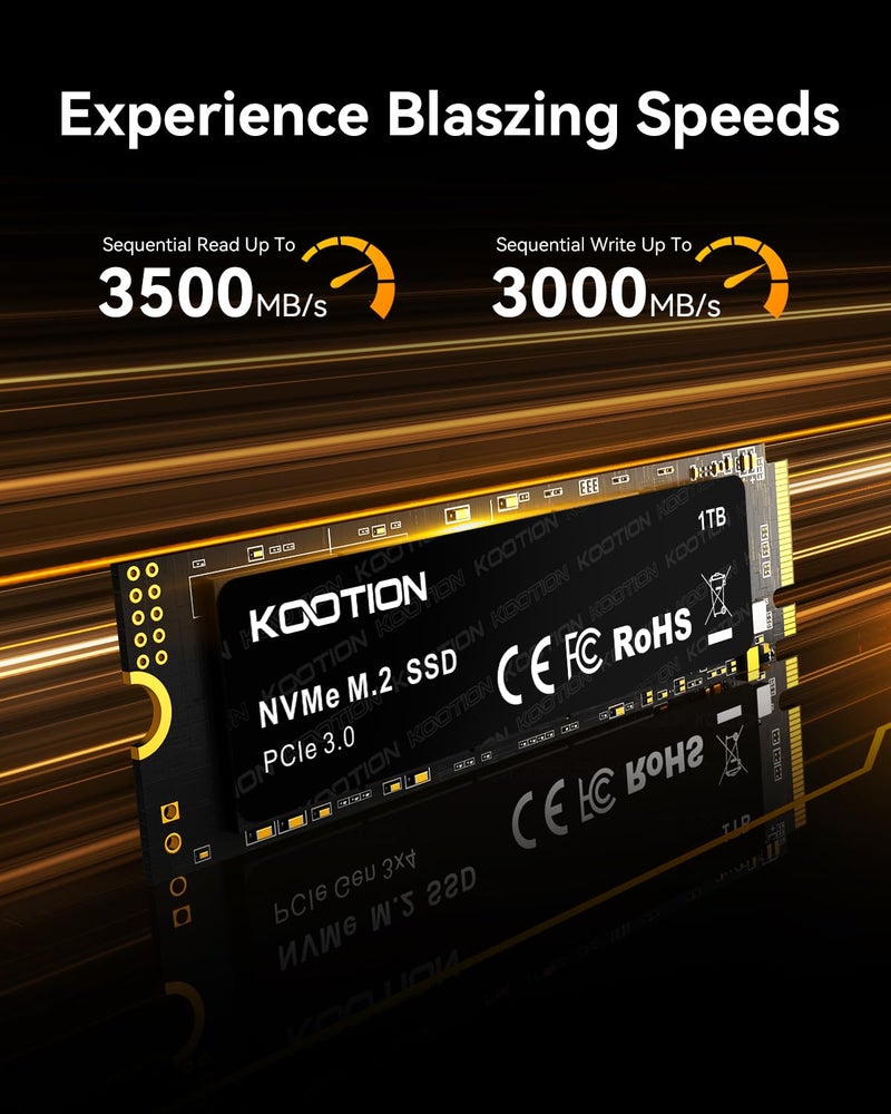 Kootion كووتيون 1 تيرابايت NVMe SSD داخلي PCIe 3.0، M.2 2280 NVMe الجيل 3 محرك الحالة الصلبة داخلي بسرعة تصل إلى 3500 ميجابايت/ثانية، حرارة أقل لجهاز الكمبيوتر/اللابتوب - Image 2