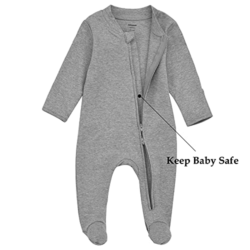 Aablexema Baby Pajamas Organic Cotton Zipper Outfit Newborn Infant One-Piece Footies with Mitten Cuffs 0-3 Months Grey - Image 2