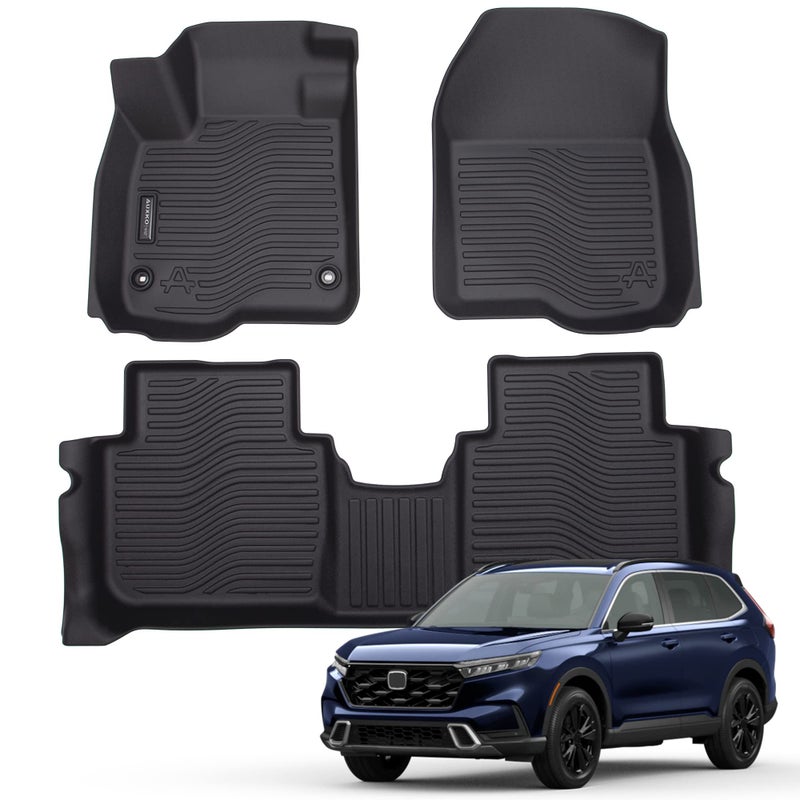 Auxko All Weather Floor Mats Fits for Honda CRV 2023 2024 2025 2026 Include Hybrid TPE Rubber Liners Accessory for Honda CRV 2023 2024 2025 2026 Odorless AntiSlip Mats Black