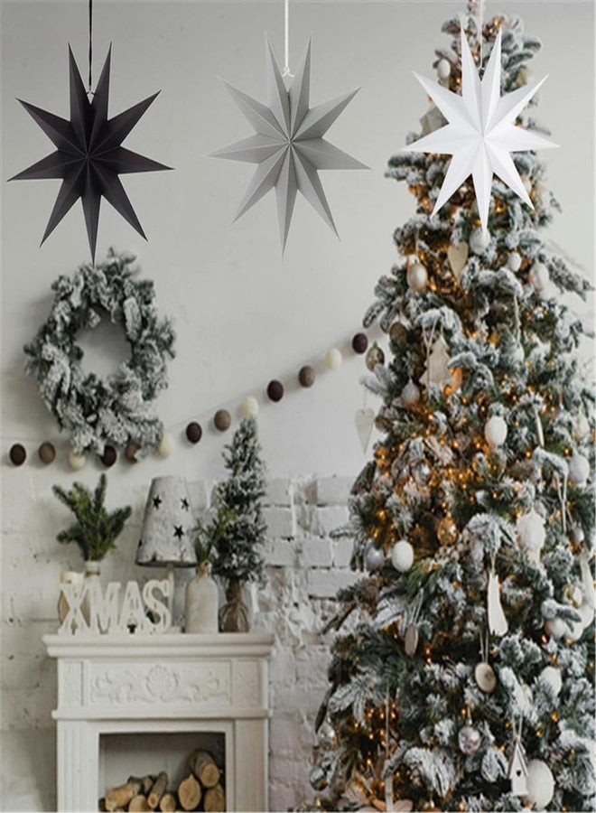 Kiddale 3Pcs 12" Paper Hanging Ornament - Grey, Black, White - Wedding, Christmas, Birthday - 3D Star Decorations for Home Decor & Party Celebration - Image 2