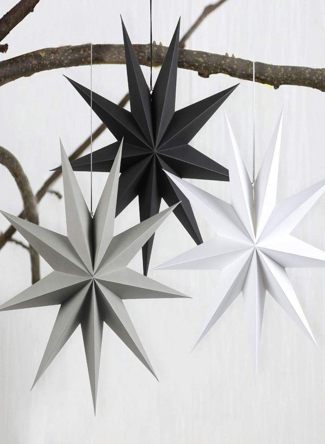 Kiddale 3Pcs 12" Paper Hanging Ornament - Grey, Black, White - Wedding, Christmas, Birthday - 3D Star Decorations for Home Decor & Party Celebration - Image 4