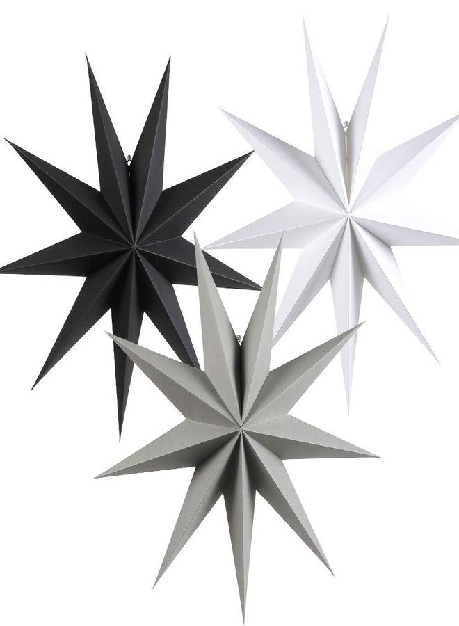 Kiddale 3Pcs 12" Paper Hanging Ornament - Grey, Black, White - Wedding, Christmas, Birthday - 3D Star Decorations for Home Decor & Party Celebration - Image 1