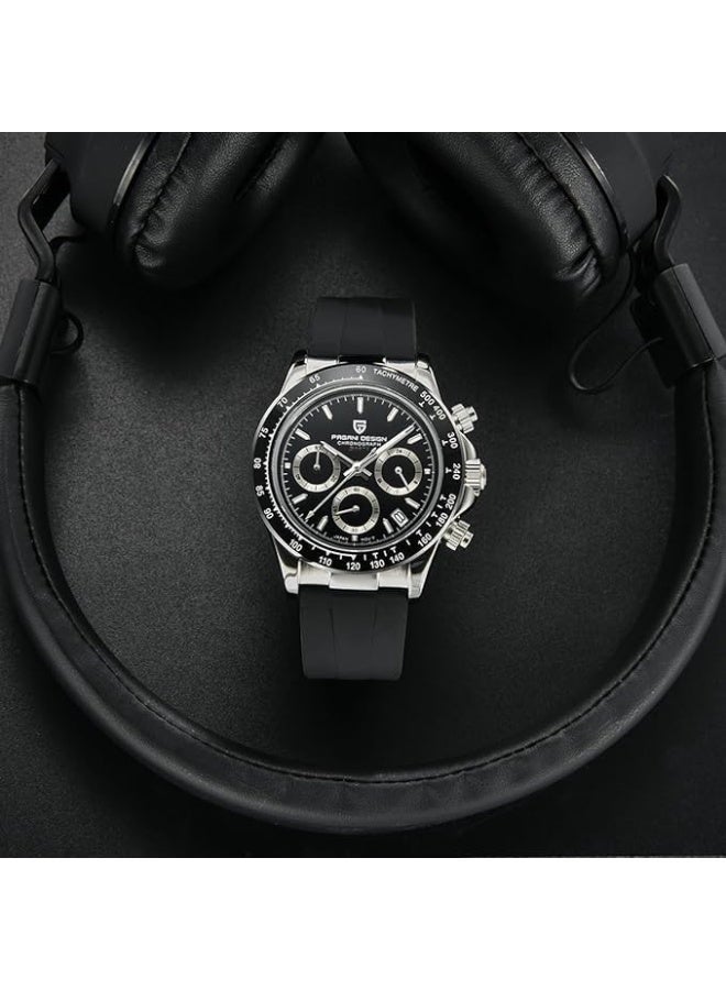 Pagani Design PD-1664 Black Dial Chronograph Men's Rubber Strap Watch - Image 4