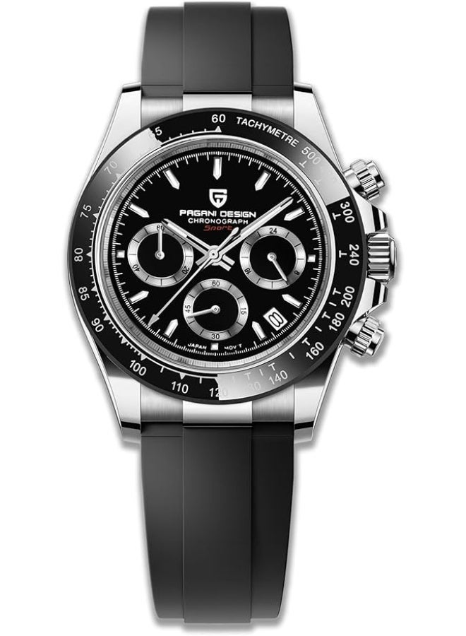 Pagani Design PD-1664 Black Dial Chronograph Men's Rubber Strap Watch - Image 1