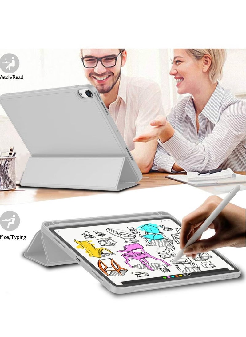iPad Air 11 Inch Case M2 2024 iPad Air 5th/4th Generation Case 2022/2020 10.9 Inch with Pencil Holder, Trifold Stand Smart Case – Silver Gray, Lightweight, Durable, and Premium Protection