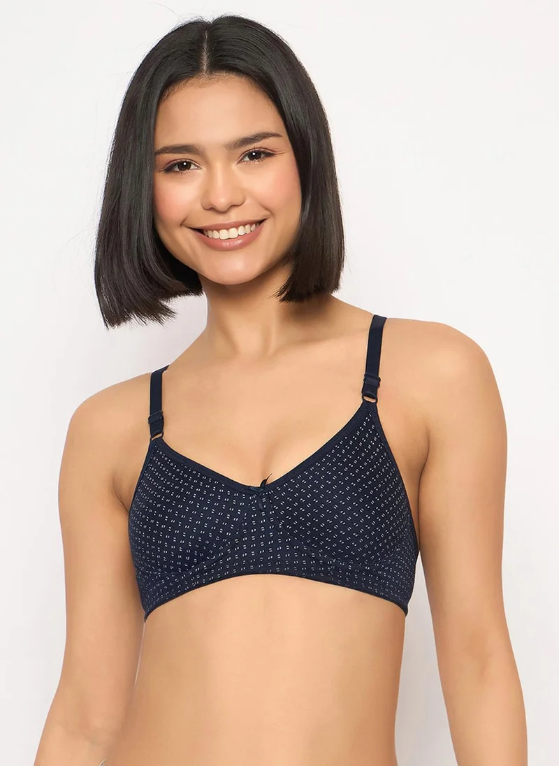 كلوفيا Clovia Pack of 2 Non-Padded Non-Wired Full Coverage Printed T-shirt Bra in Navy || Pink - Cotton Rich