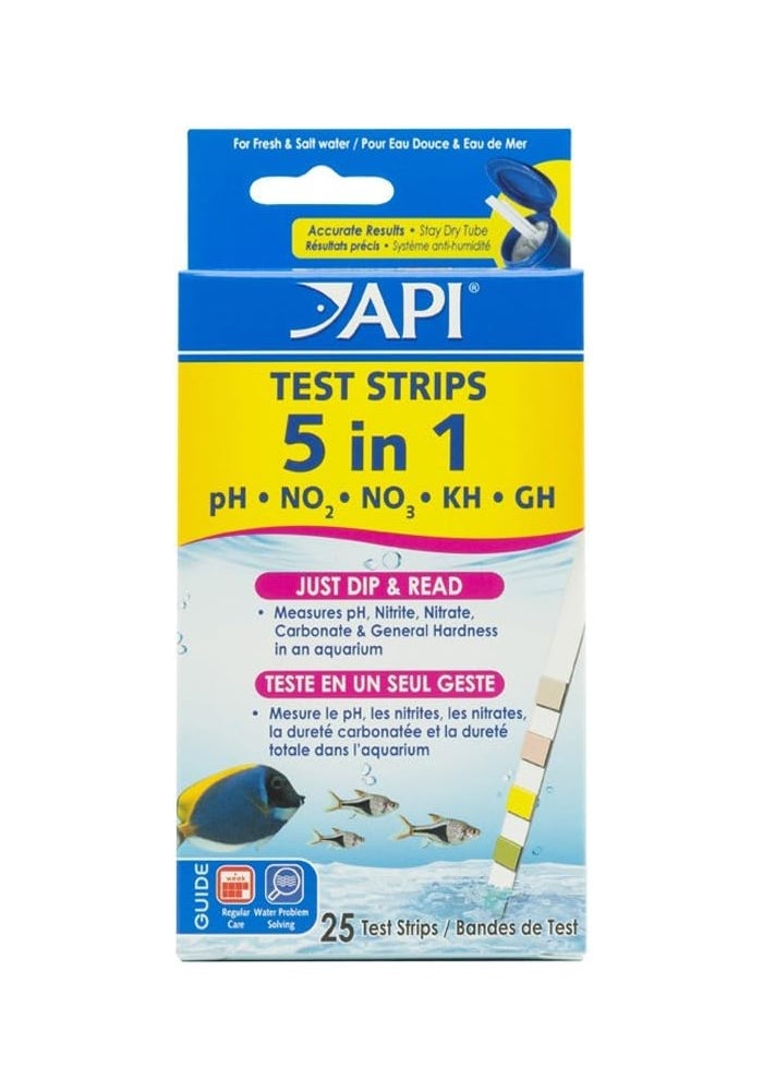 API 5-in-1 Test Strips for Freshwater & Saltwater Aquariums - 25 Count - Image 1