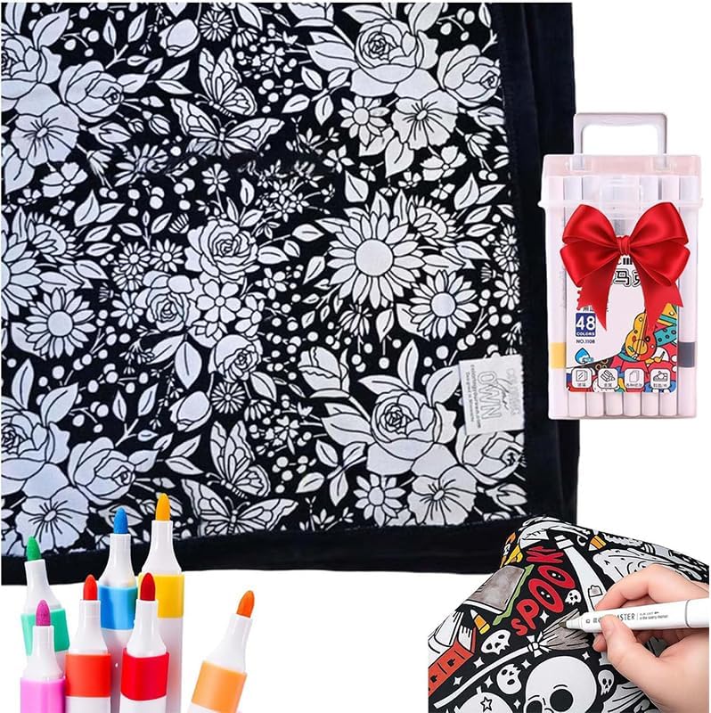 FIENZA DIY Coloring Blanket for Adults - Customizable Velvet Blanket with 12  Markers - Image 1
