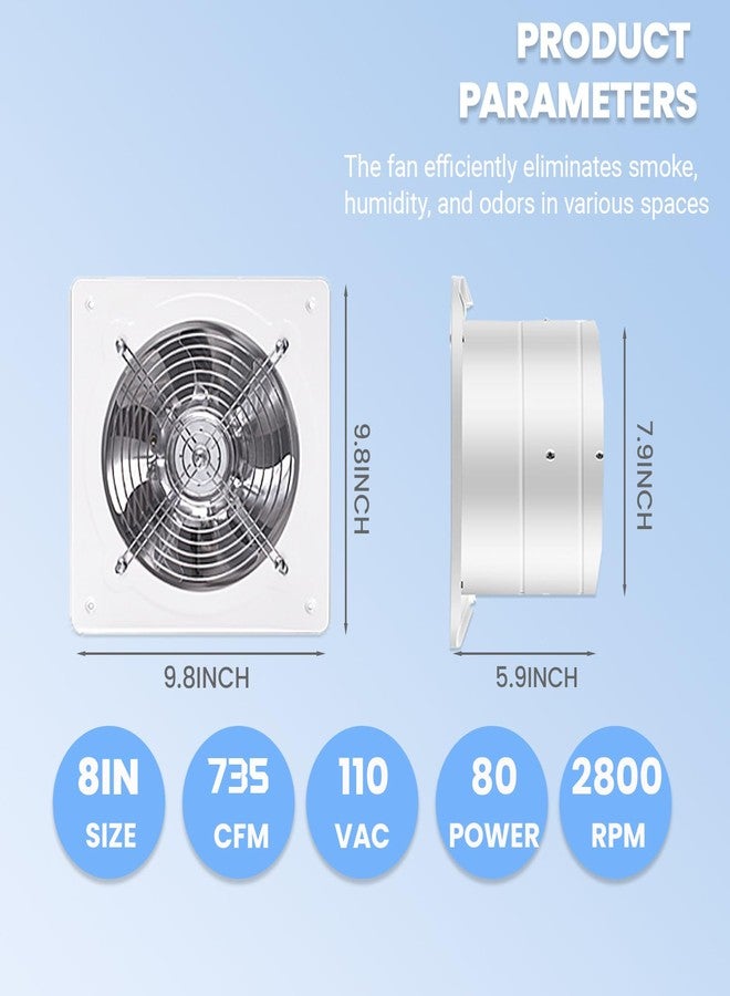 RLOZUI 8" Kitchen Exhaust Fan with Variable Speed Controller, 735CFM Wall Mount Ventilation Fans, Metal Attic Exhaust Fan, Small Fume Extractor Ventilation Fan for Kitchen Bathroom Shop Smoking Room Garage - Image 3